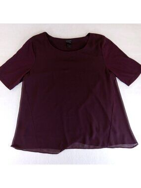 Ann Taylor Women's Plum Sheer Overlay Short Sleeve Blouse Top SIZE XL